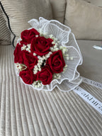 Bouquet CHARLOTTE - Roses rouges perlées